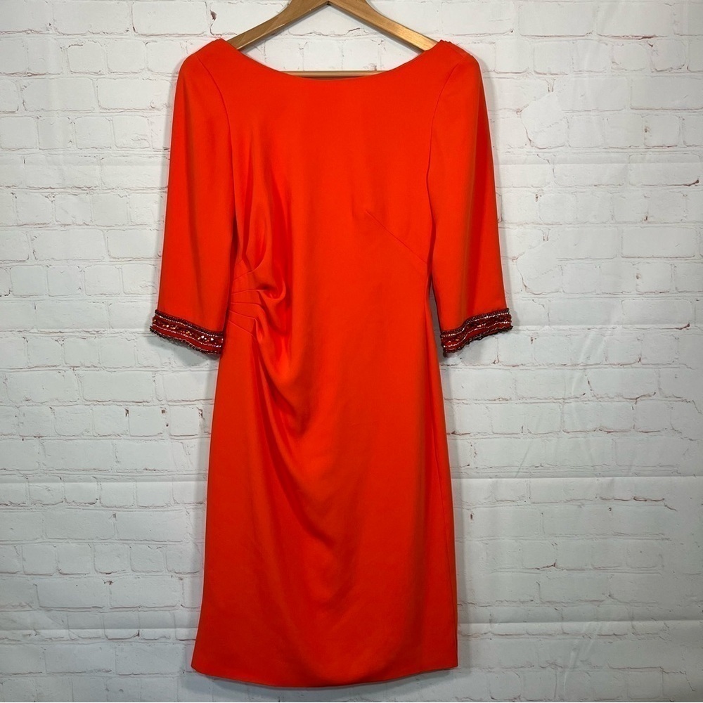 Pamella Roland Dress Womens Size 6 Orange Straight Ruched Jewels Draped Back
